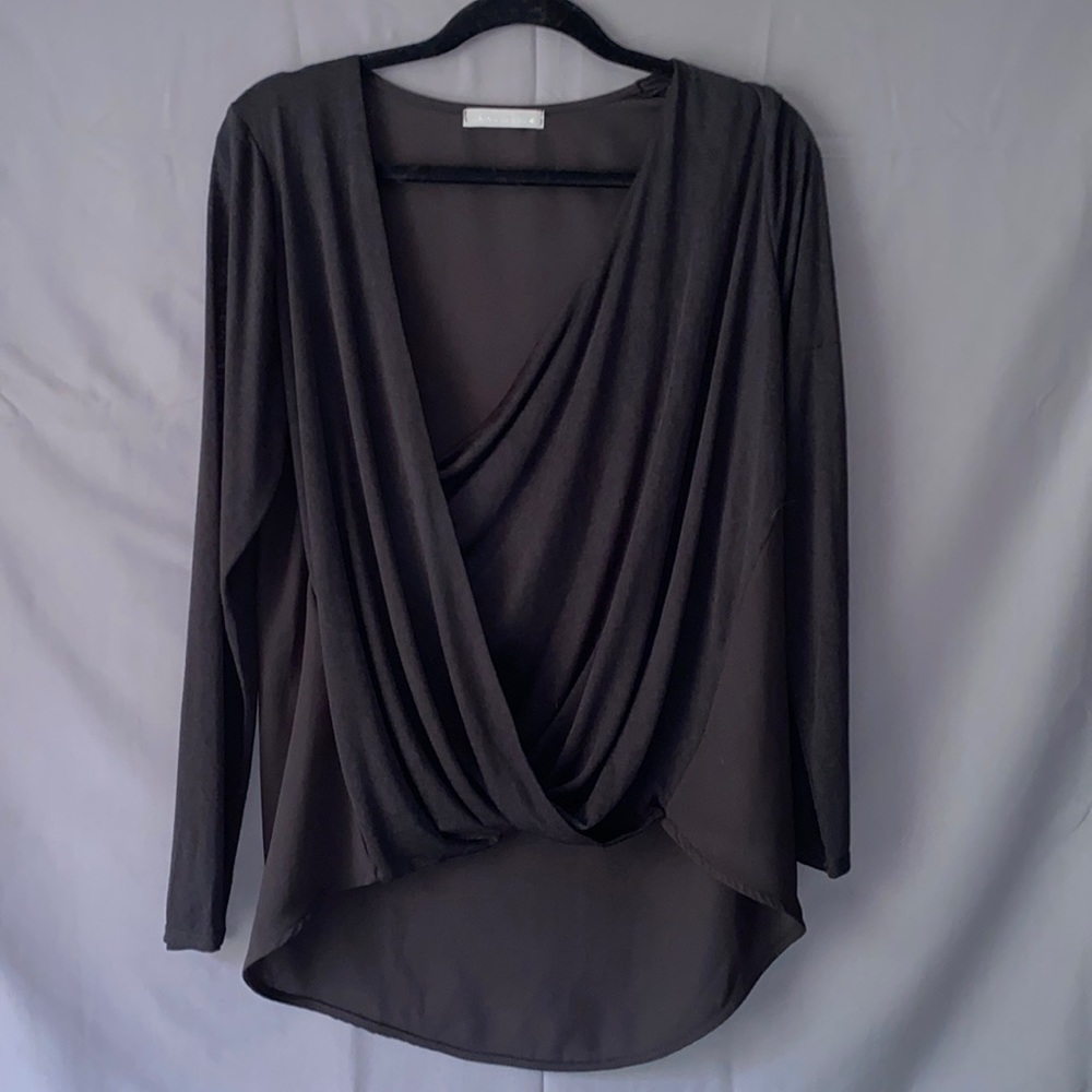 Long Sleeve Black Crisscross Front Blouse